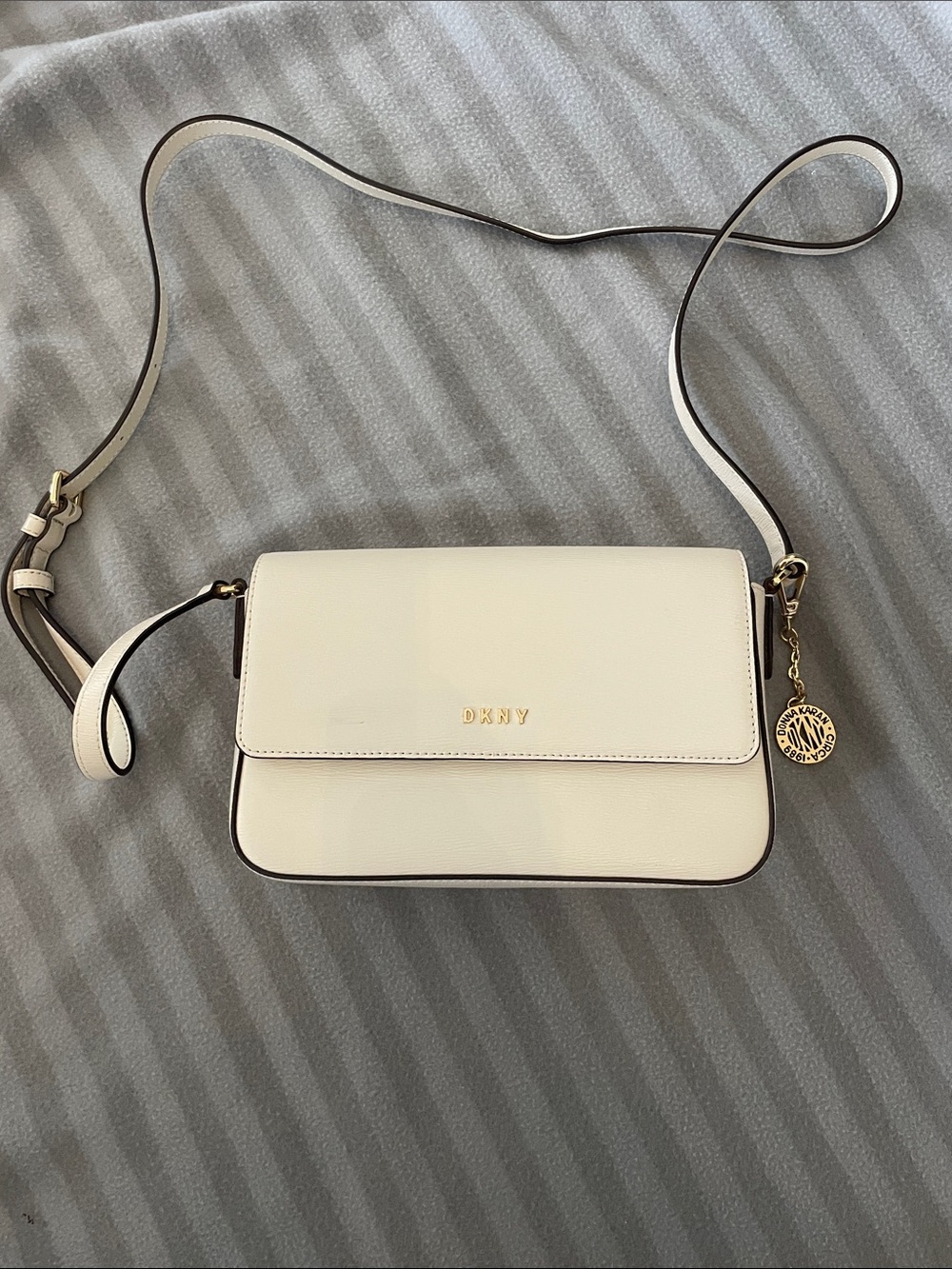 DKNY Cream Leather Crossbody with Gold Charm